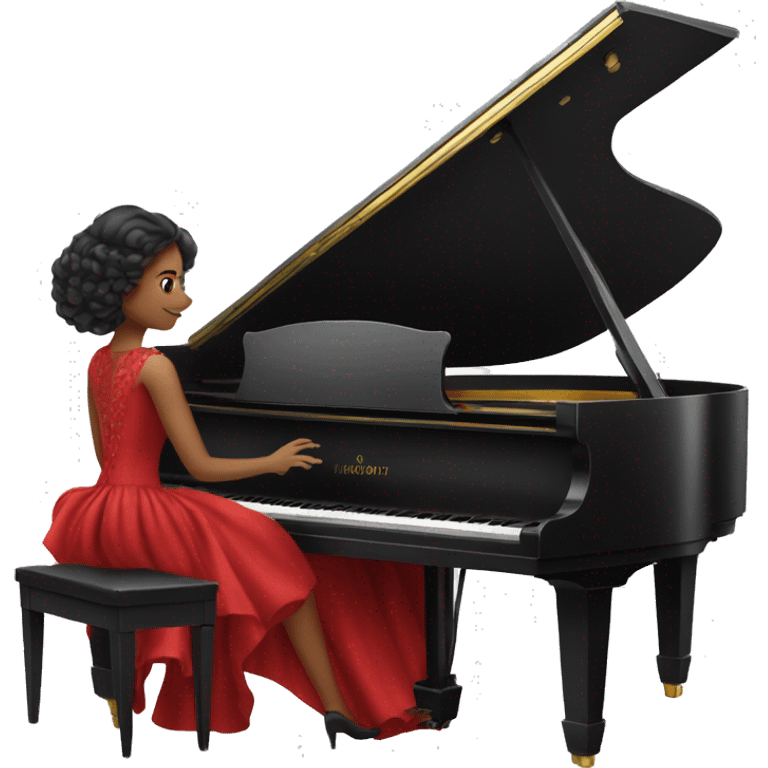 woman in a fancy red dress playing the grand piano emoji