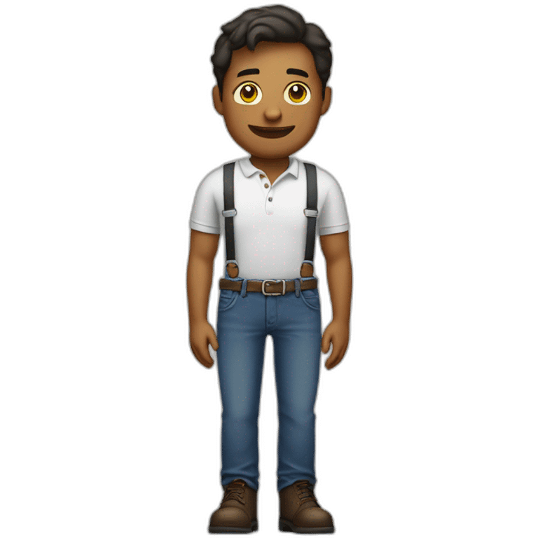 A man in heavy boots, a polo shirt, jeans and suspenders emoji