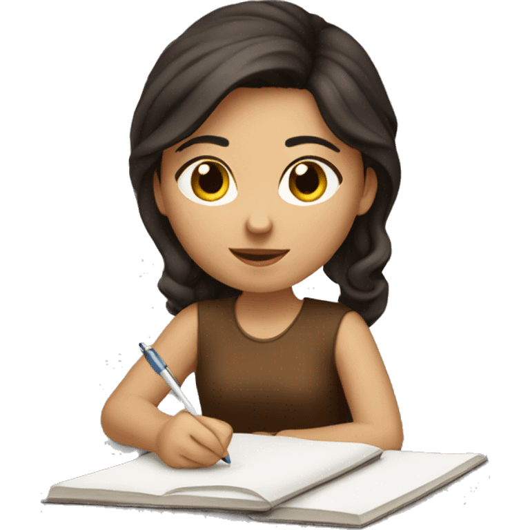 brunette girl writing emoji