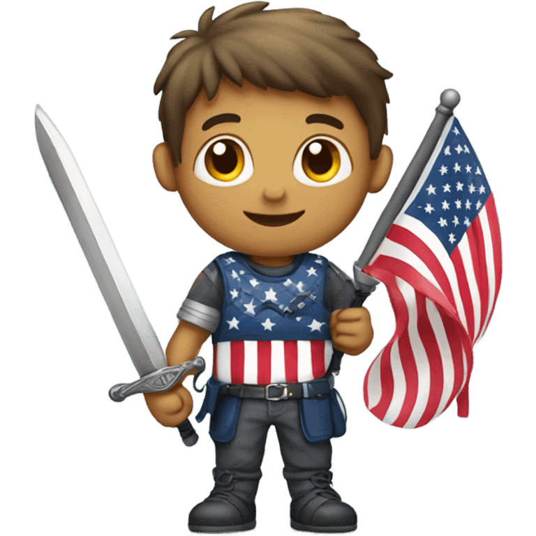 boy holding usa flag with sword emoji