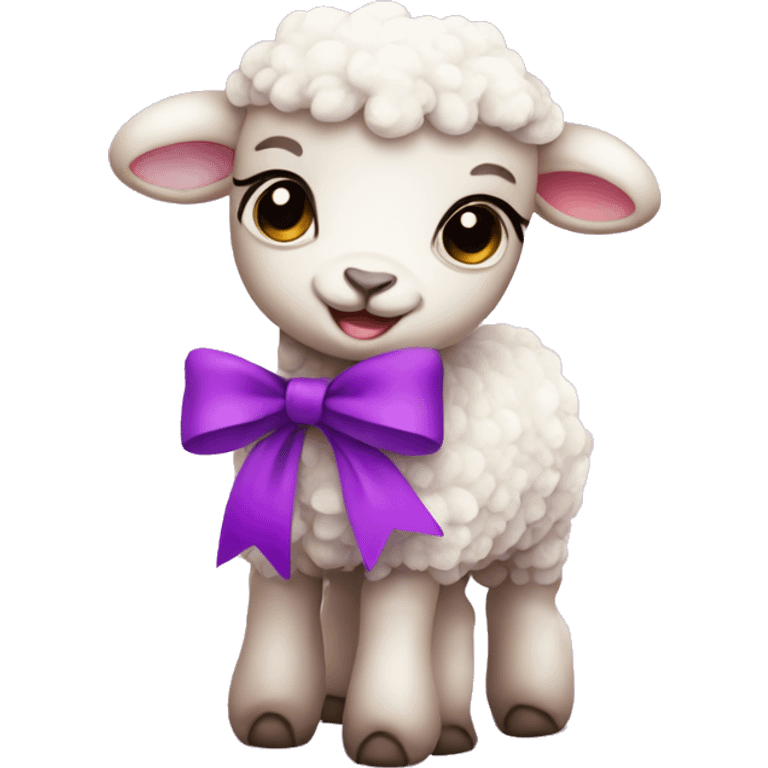 Pink Baby lamb with a purple bow  emoji