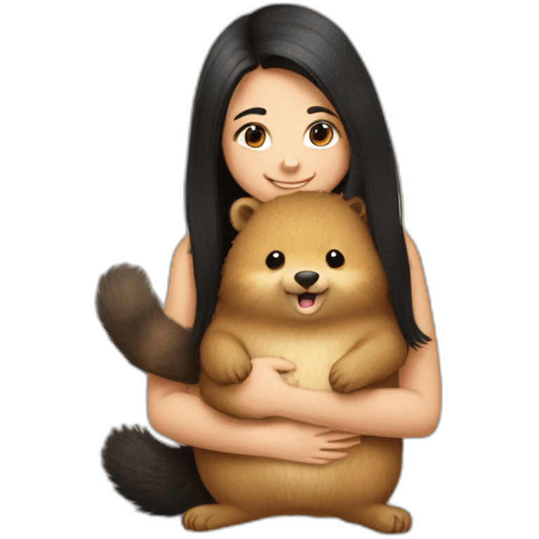 happy-girl-who-is-black-hair-and-hugging-happy-quokka emoji