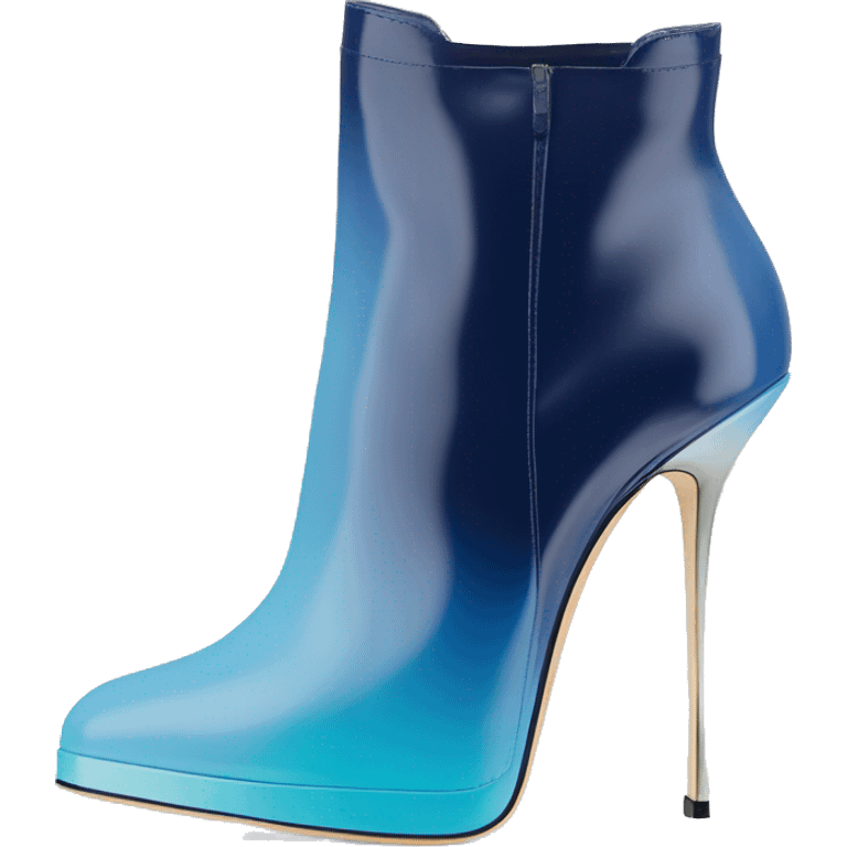 Realistic isolated top view of a pair of navy blue to pastel blue ombre Jimmy Choo stiletto heel ankle bootie boots. emoji