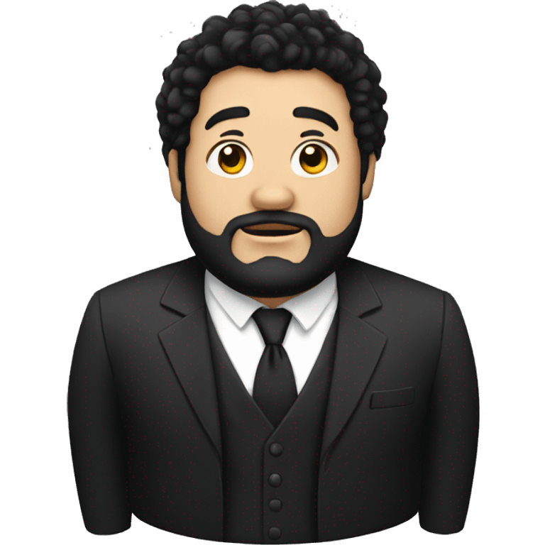 Short man with lots of black hair and beard, bit fat , dressed in black blazer emoji