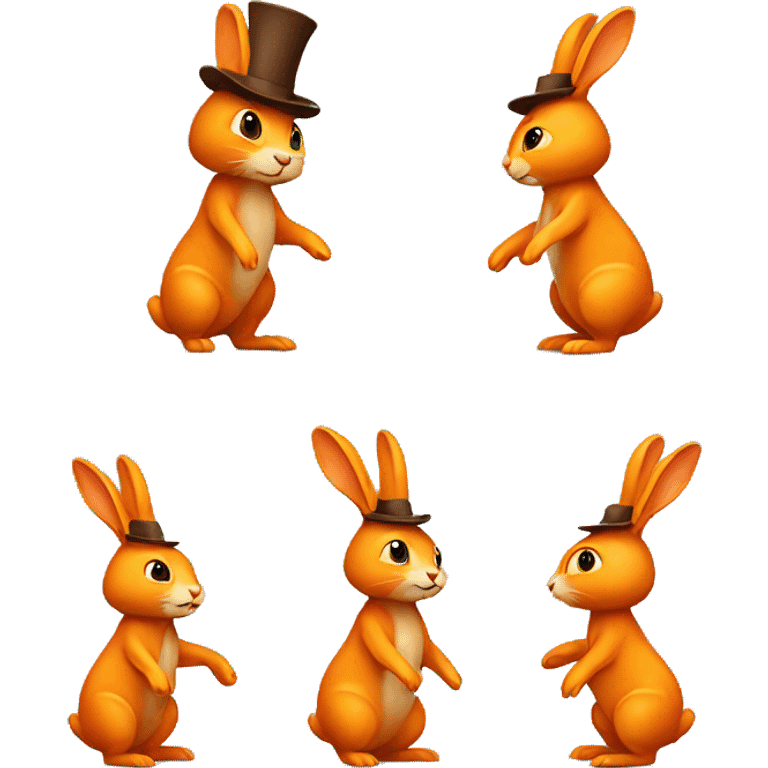 orange rabbit stands on two legs with a hat emoji