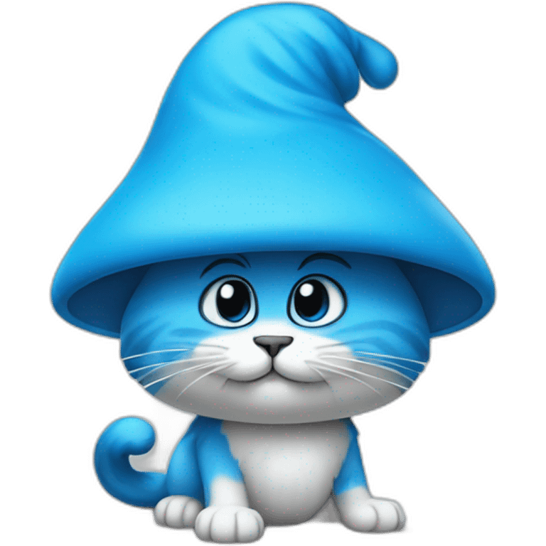 Blue Smurf cat wearing mushroom like a hat emoji