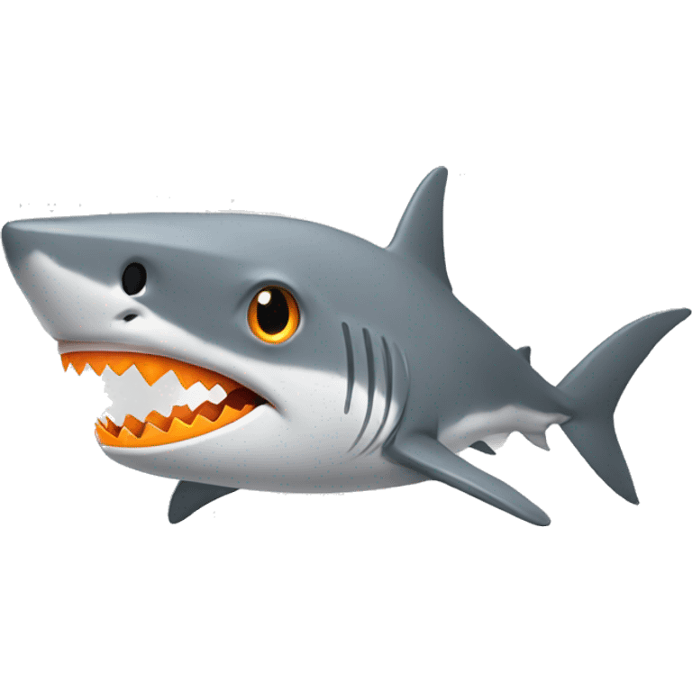 
Gray shark with orange cartoon eyes looking at a laptop emoji