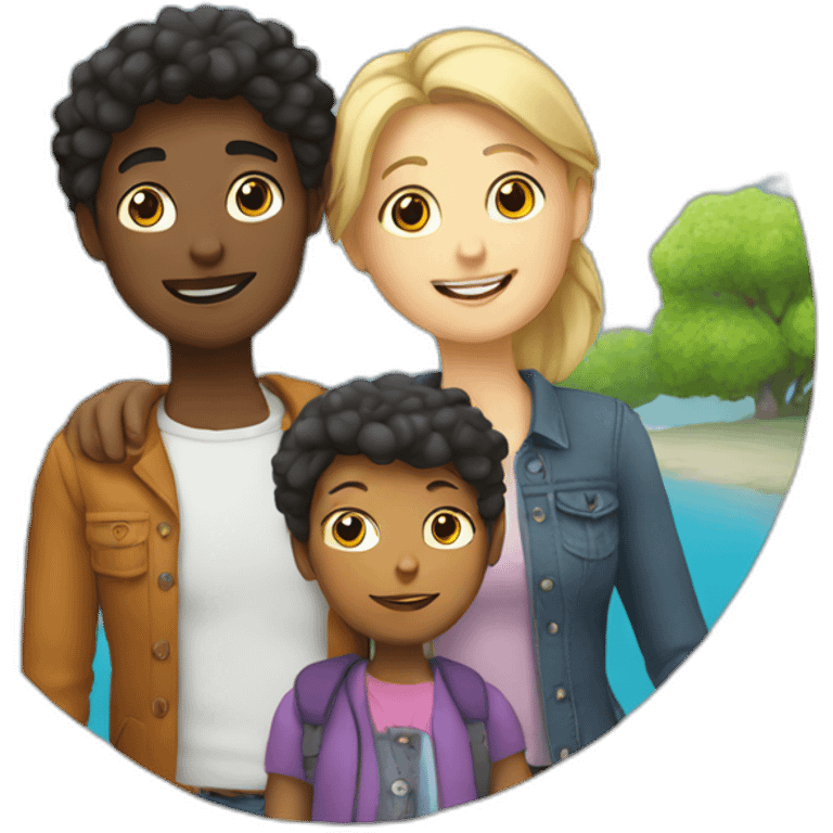 lesbian european white family with boy and girl andblack cat emoji