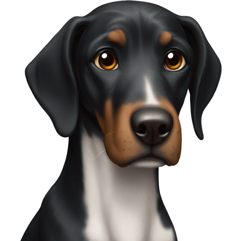 black hound dog with white chest and brown eyes emoji