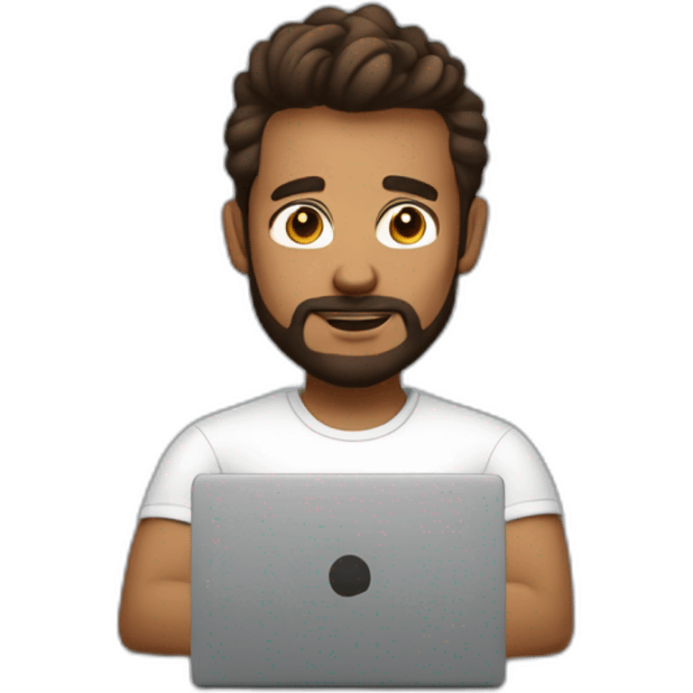 Not fat but fit Wearing a shirt No glasses Cute programmer on his laptop looking front with a brown quiff as a hair and brown eyed with a bit of a beard emoji