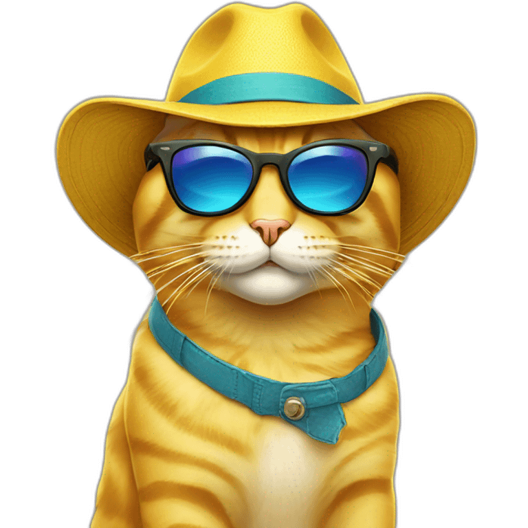 yellow cat emoji in cool sunglasses and hat emoji