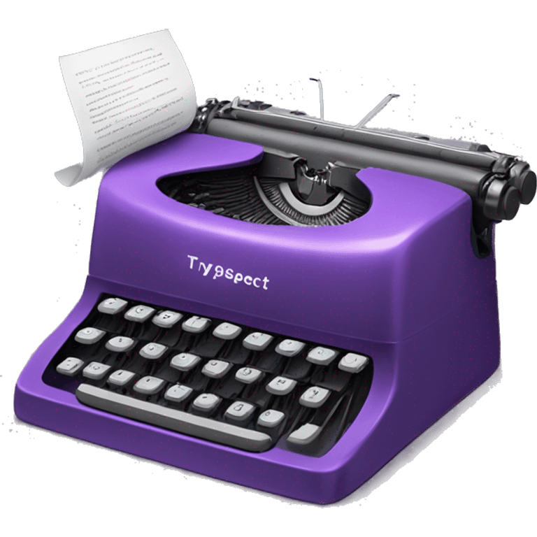 a purple typewriter that is writing out a piece of paper. the piece of paper says "TypeSpec" on it emoji