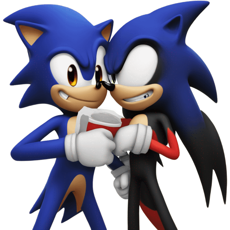 Sonic and shadow the hedgehog hugging emoji