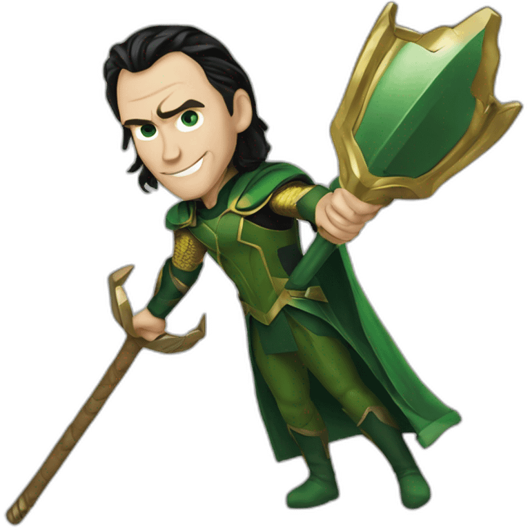 loki de marvel qui menace avec son baton emoji