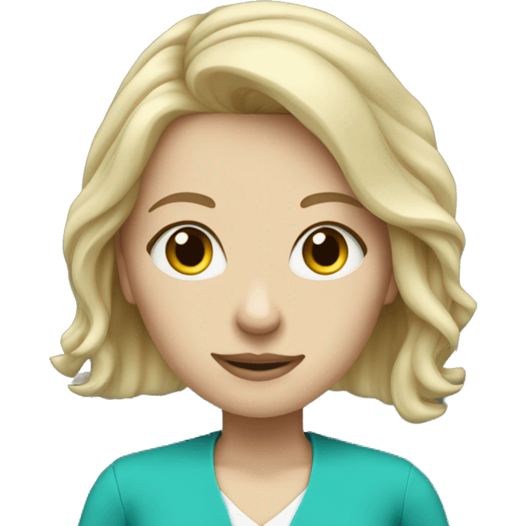 Pale girl blonde hair teacher wearing turquoise  emoji