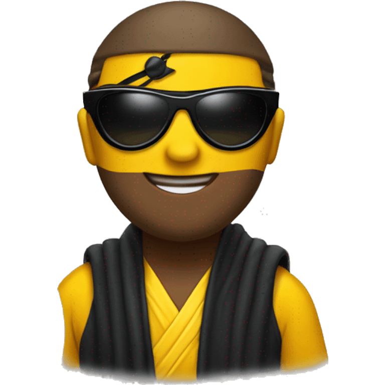 "Smiling Face With Sunglasses" emoji () wearing a ninja suit and a yellow earring. emoji