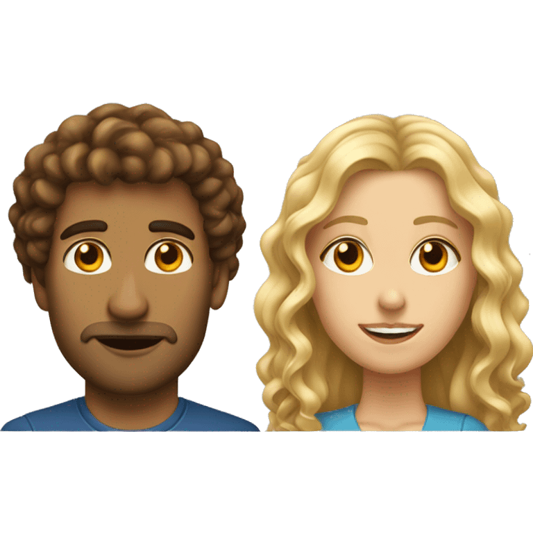 blonde woman with long curly hair and tall man with brown curly hair and hooked nose emoji