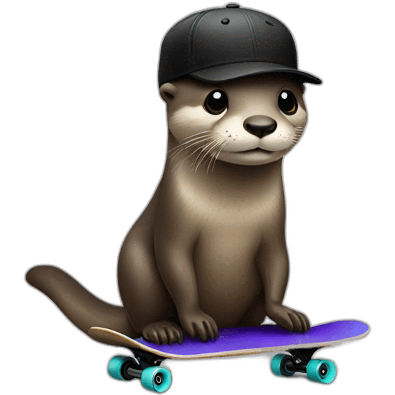 Otter with black cap and skateboards emoji