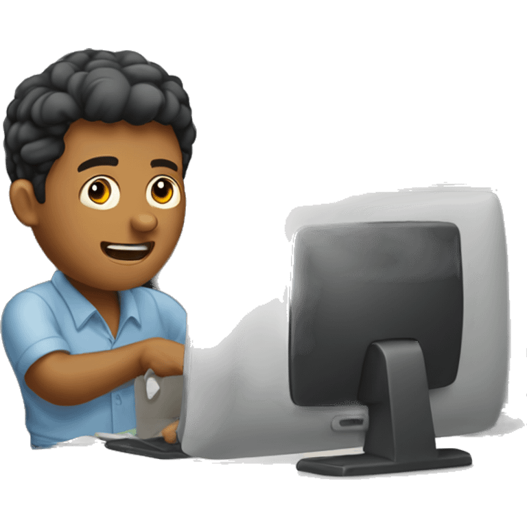 Man working on computer in cubicle emoji