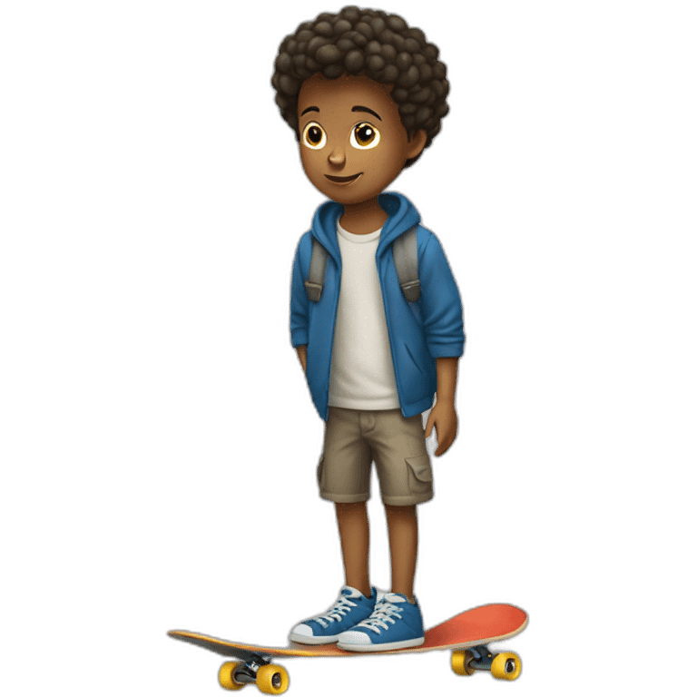 young boy with skateboard in hand emoji