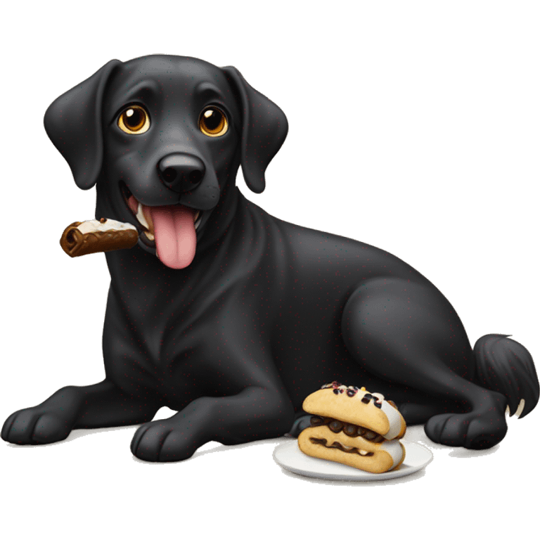 Black dog eating a cannoli  emoji