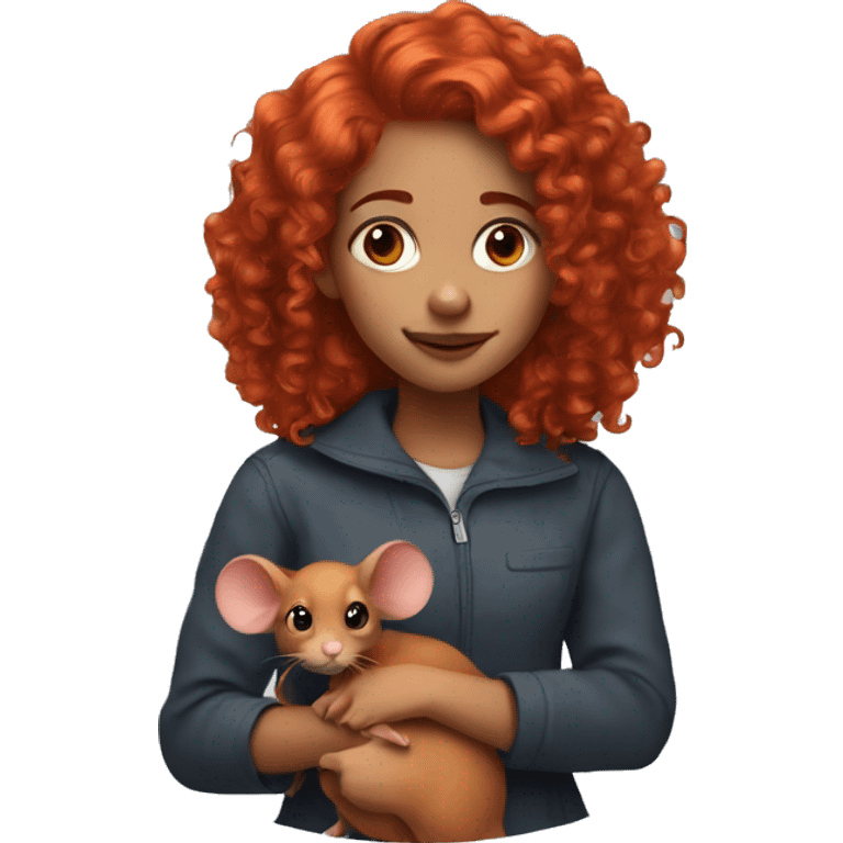 girl with red hair and curls with a rat on her shoulder emoji