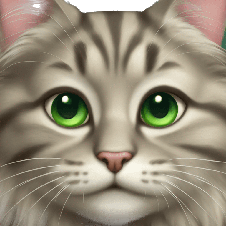 Fluffy tabby cat with green eyes emoji