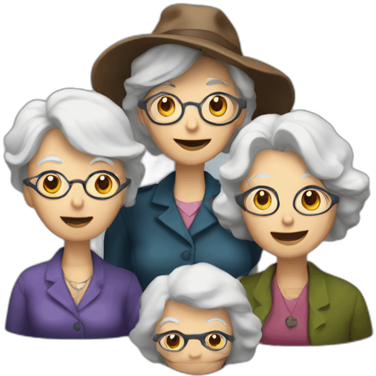 Four old ladies that are detectives. In the background there are tentacles. emoji