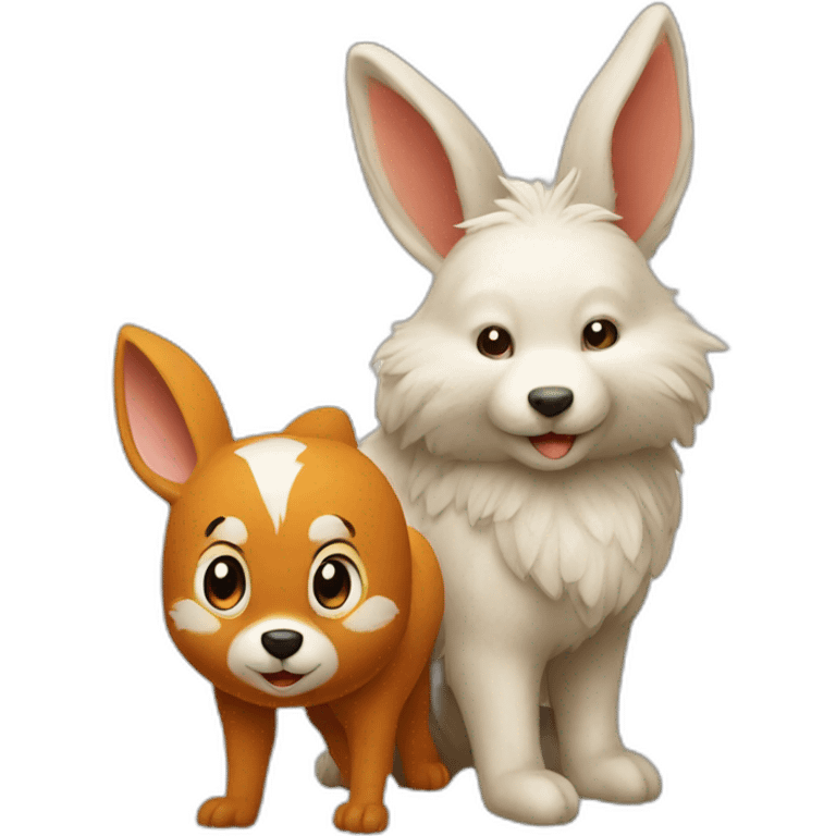 Ours avec un lapin avec un coq avec un renard emoji