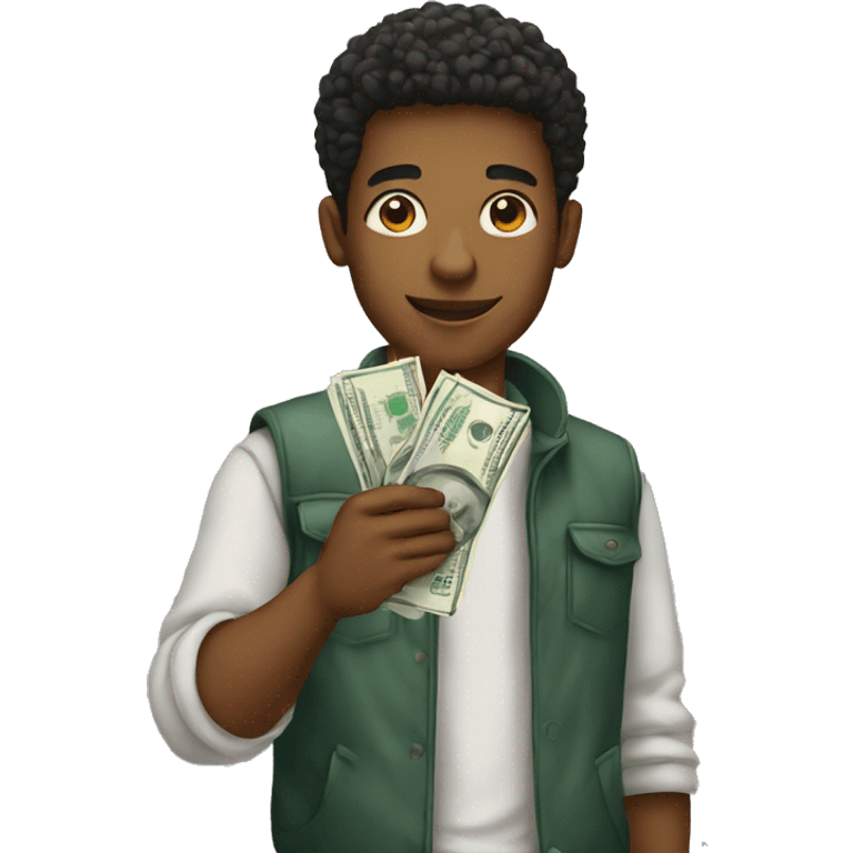 young man holding money emoji