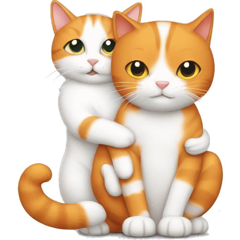 Orange cat with a white cat hugging emoji