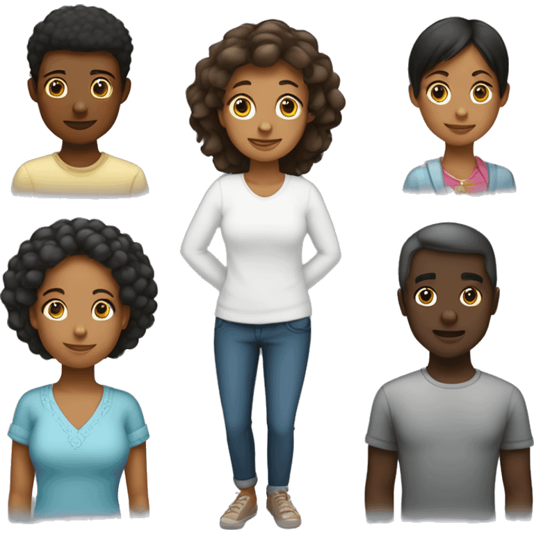 Família homem branco, mulher negra, menina 6 anos, bebê de colo emoji