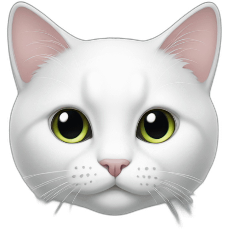 White cat with black emoji