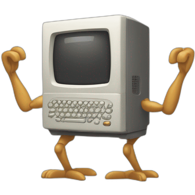 Anthropomorphic computer with arms and legs doing something random emoji