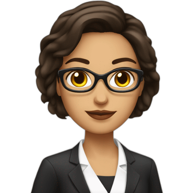 Brunette lawyer Cristiane Mello with honey eyes having a coffee”. emoji