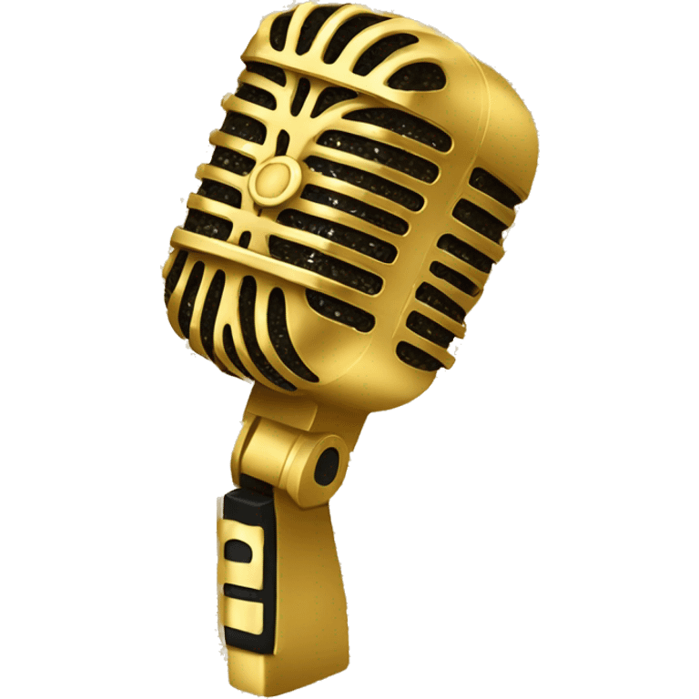 a gold microphone with glitter emoji