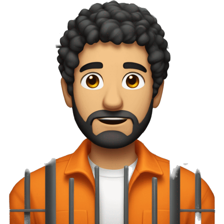 an italian man with an orange jumpsuit on and curly black hair and a stubble beard  behind jail bars emoji