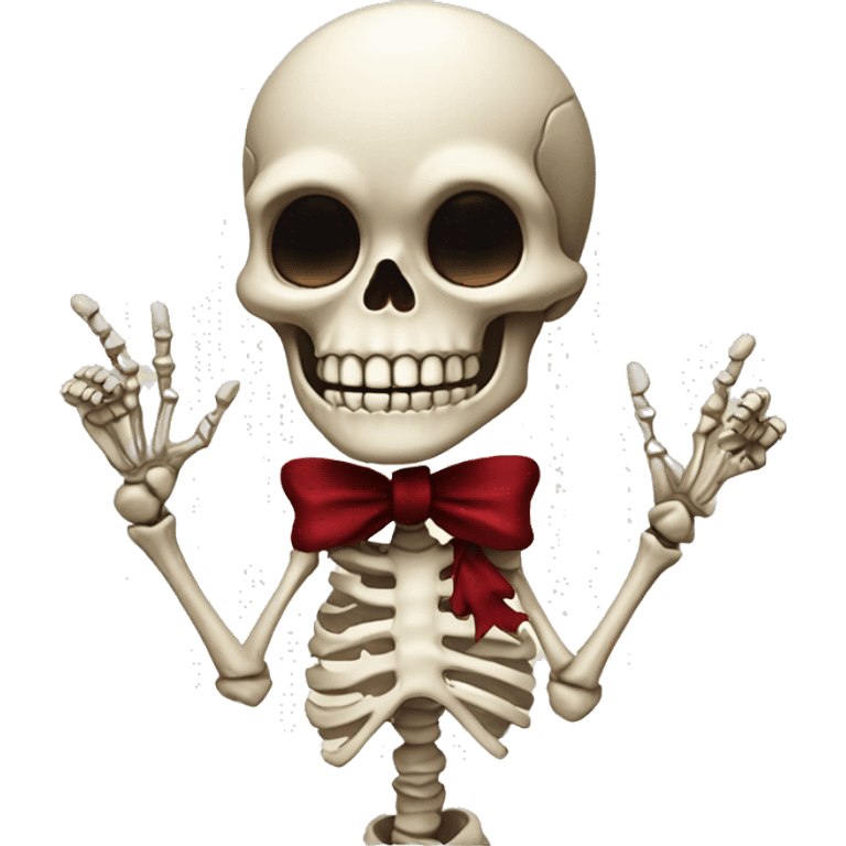 Cute skeleton w dark red bow on head w middle finger emoji