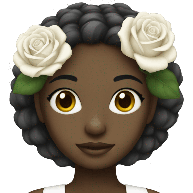 black girl with white roses emoji