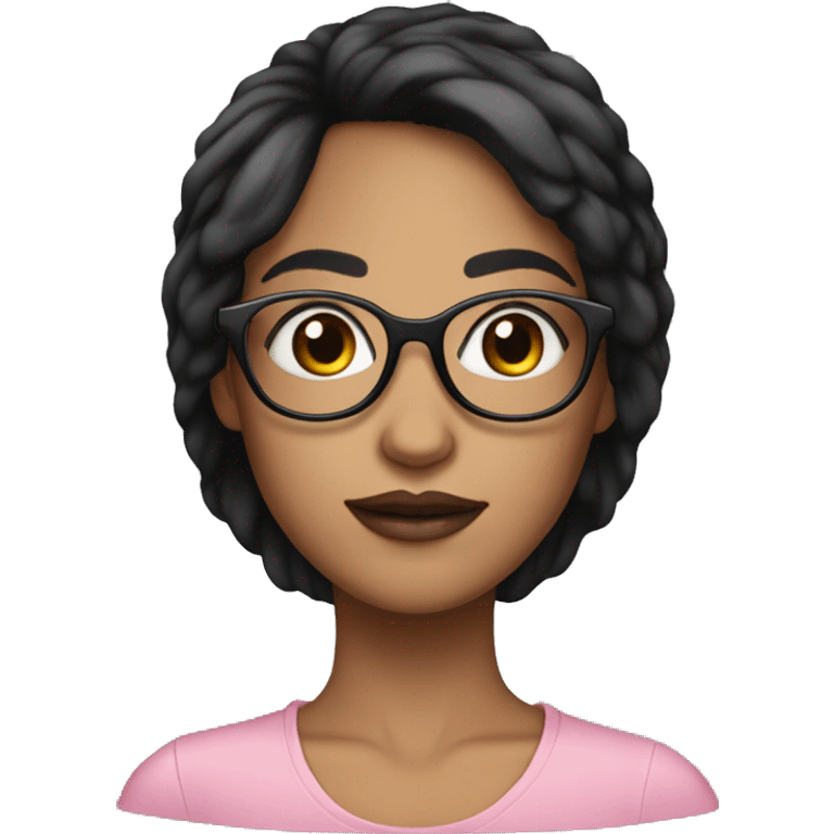 woman long hair with eye glasses big eyes pink lips black hair round face emoji