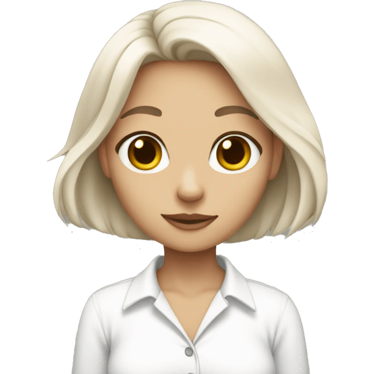 bob hair girl wearing white shirt holding a white cat emoji