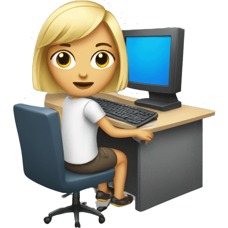 Blond girl working on computer emoji