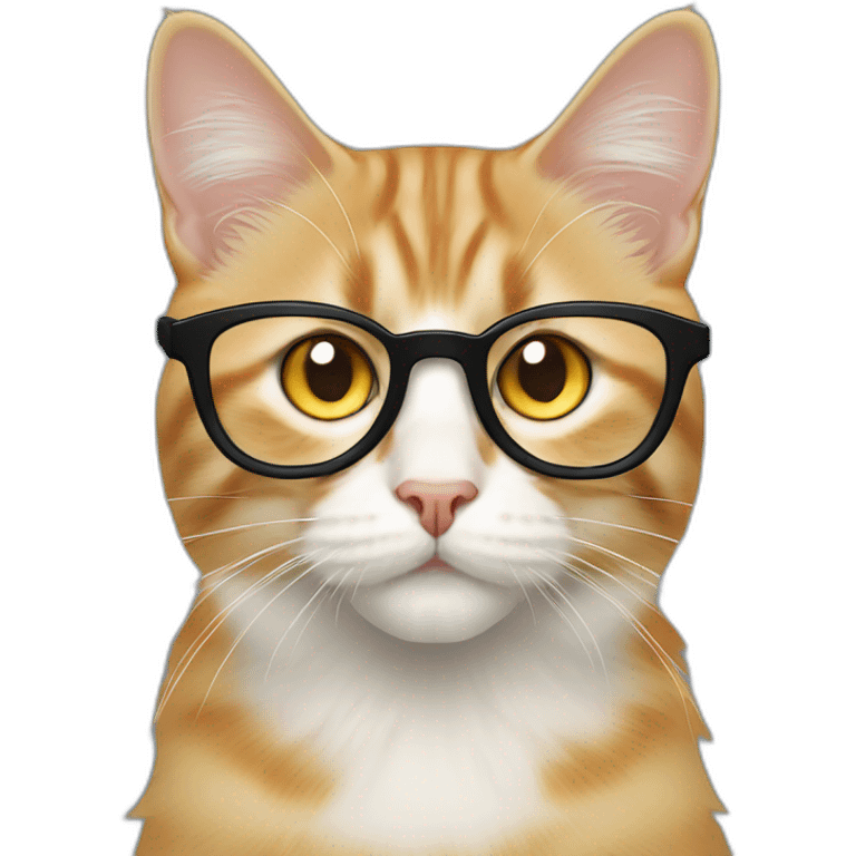 white male with blue eyes and transparent round glasses with Ginger siberian cat with yellow eyes emoji