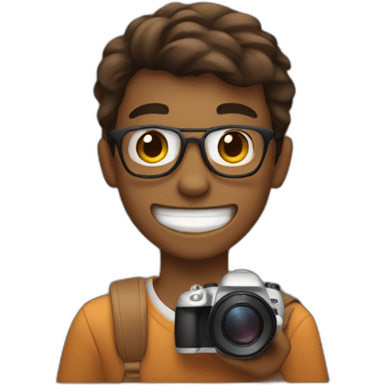 A brown teenager with a dslr camera taking a photo emoji