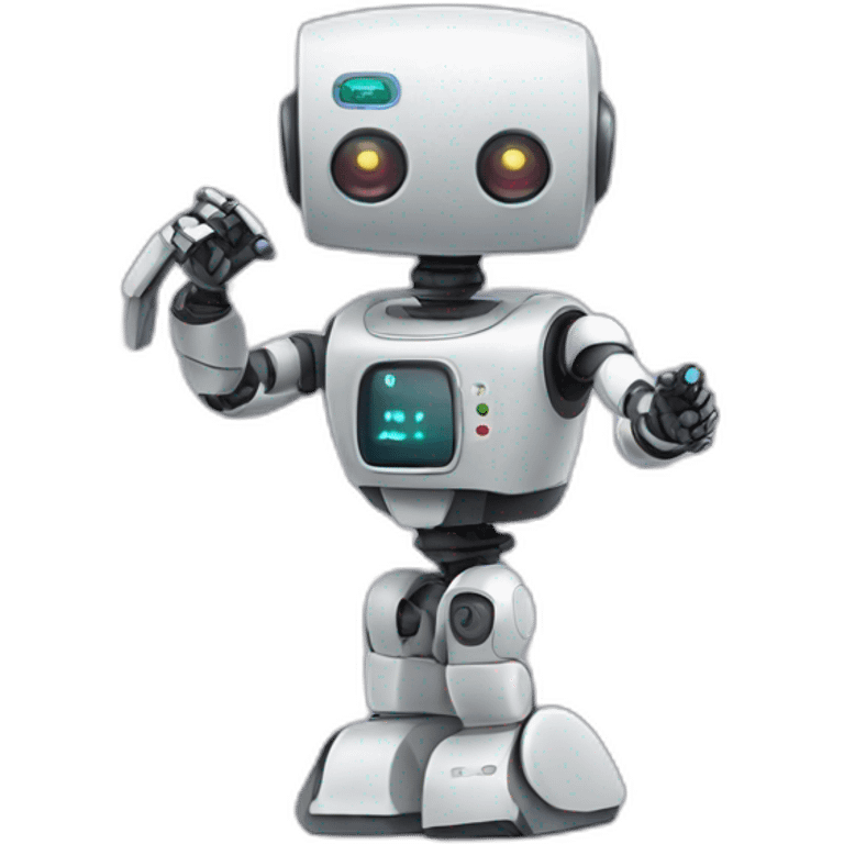 tiny robot holding up its own remote emoji