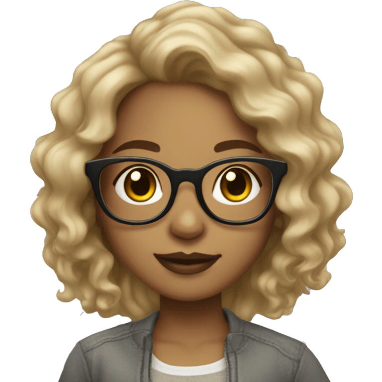 Light skin girl with wavy hair and clear glasses emoji