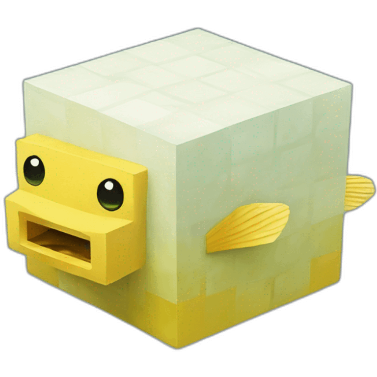 one silly big cube yellow fugu fish in minecraft style emoji