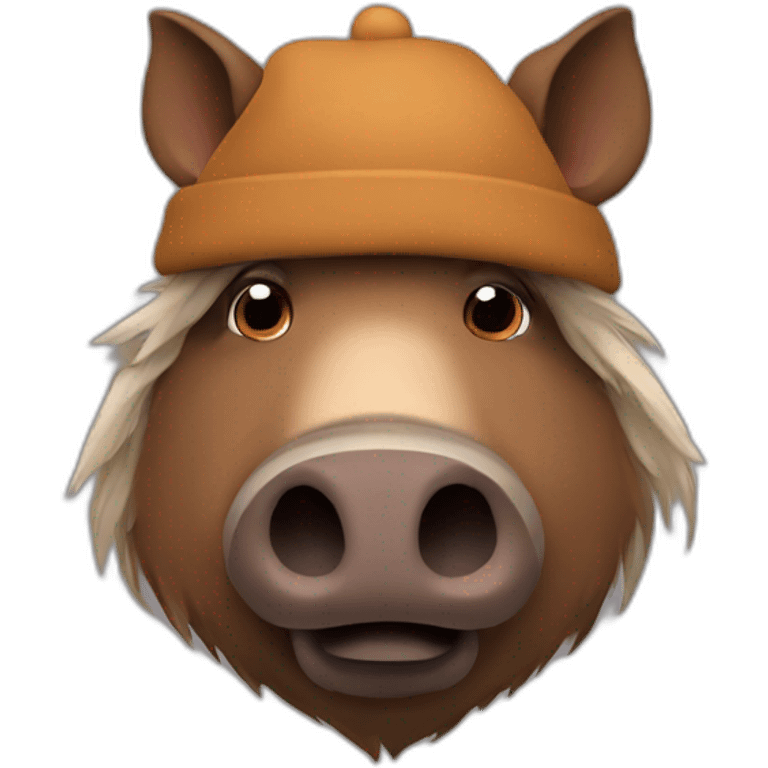 fullface brown boar tired of life with a black winter hat emoji