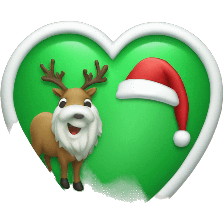 Green Heart outline with a Santa Claus scene on the inside with his reindeer  emoji