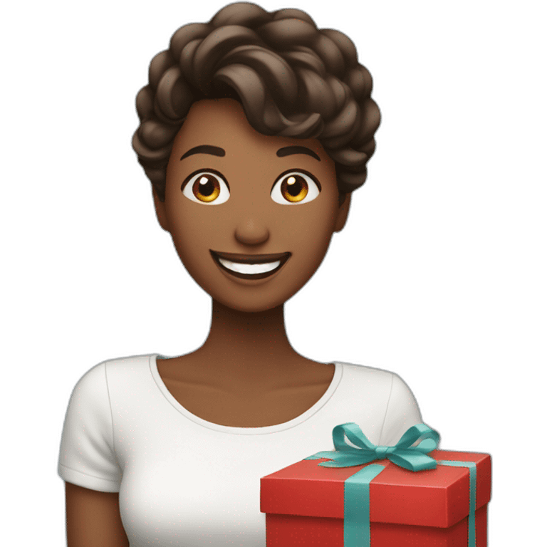 happy woman opening gift love emoji